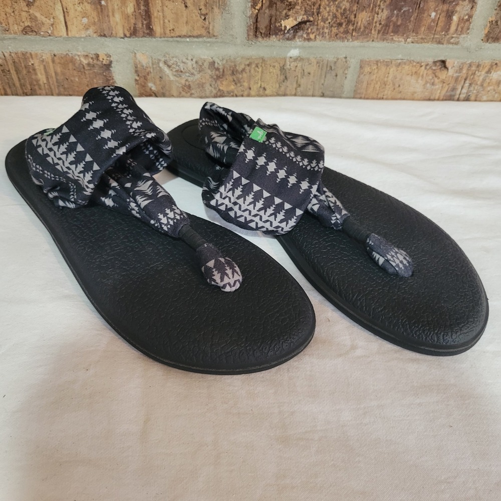 Sanuk Yoga Sling 2 Black Grey Aztec Geometric Sandals Womens 10